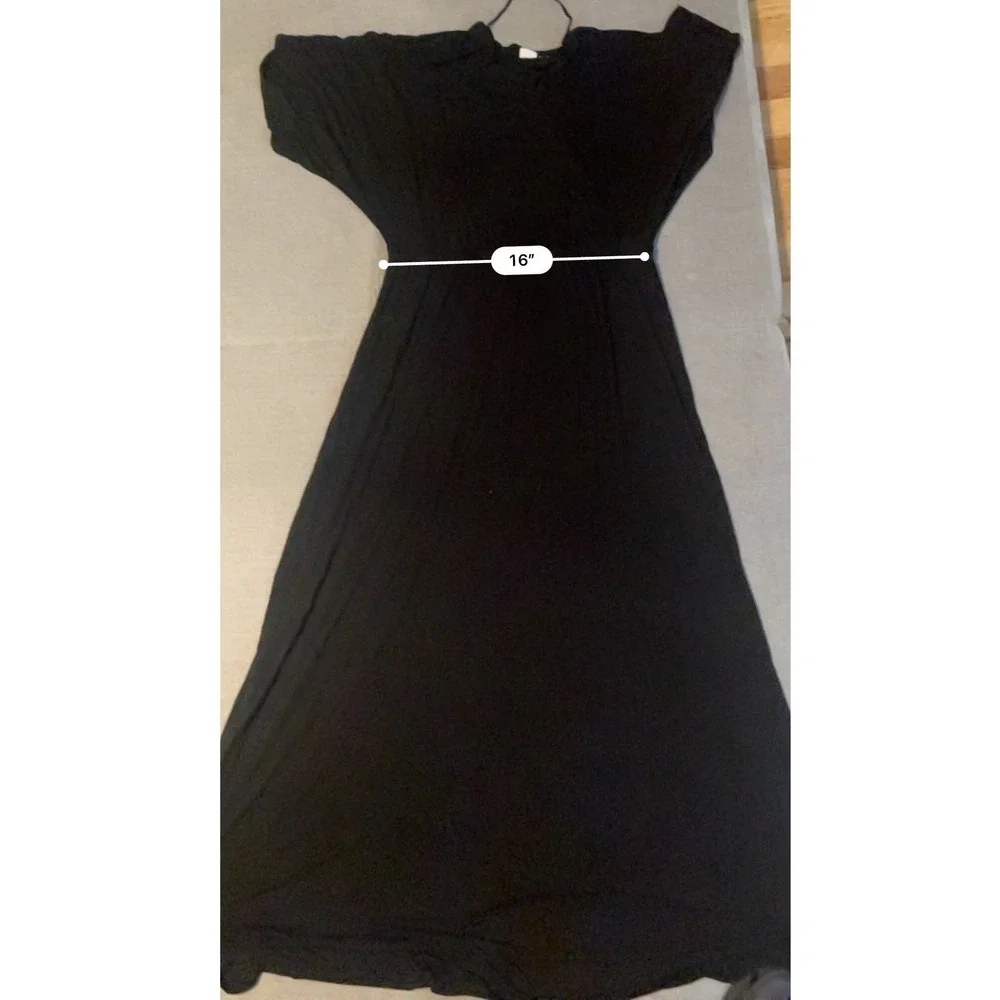 GAP‎ Women Black V Neck Maxi Dress Long Sleeve Elastic Waist Tall L